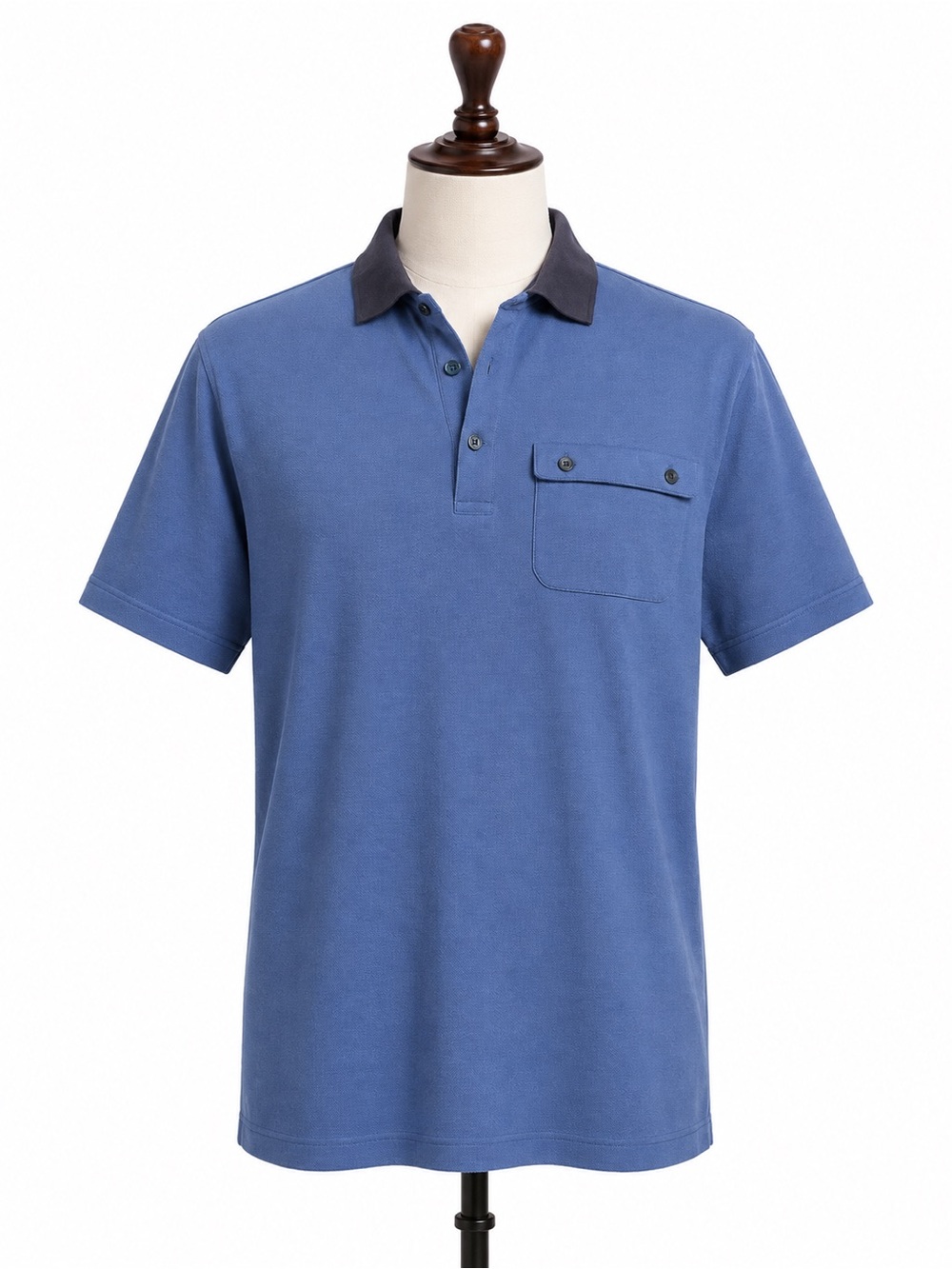 Versace Blue Short-Sleeve Polo with Contrast Black Collar